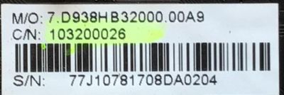 MAIN PARA TV ELEMENT 103200026 / CV938H-B / 7.D938HB32000.00A9 / 77J10781708DA0204 / PANEL T550-0UK-DL / MODELO EL4KAMZ5517T - Imagen 2
